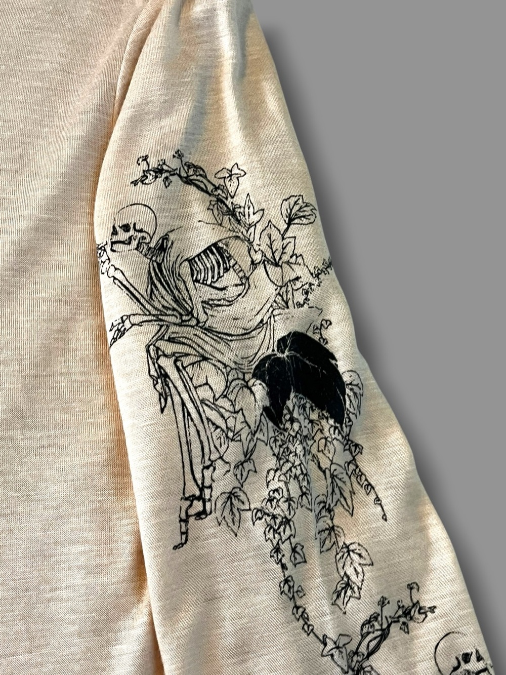 Thomas Wylde Knit Top Small Skeleton Print Sheer FLAW Beige Grunge Punk Moto - Picture 3 of 8